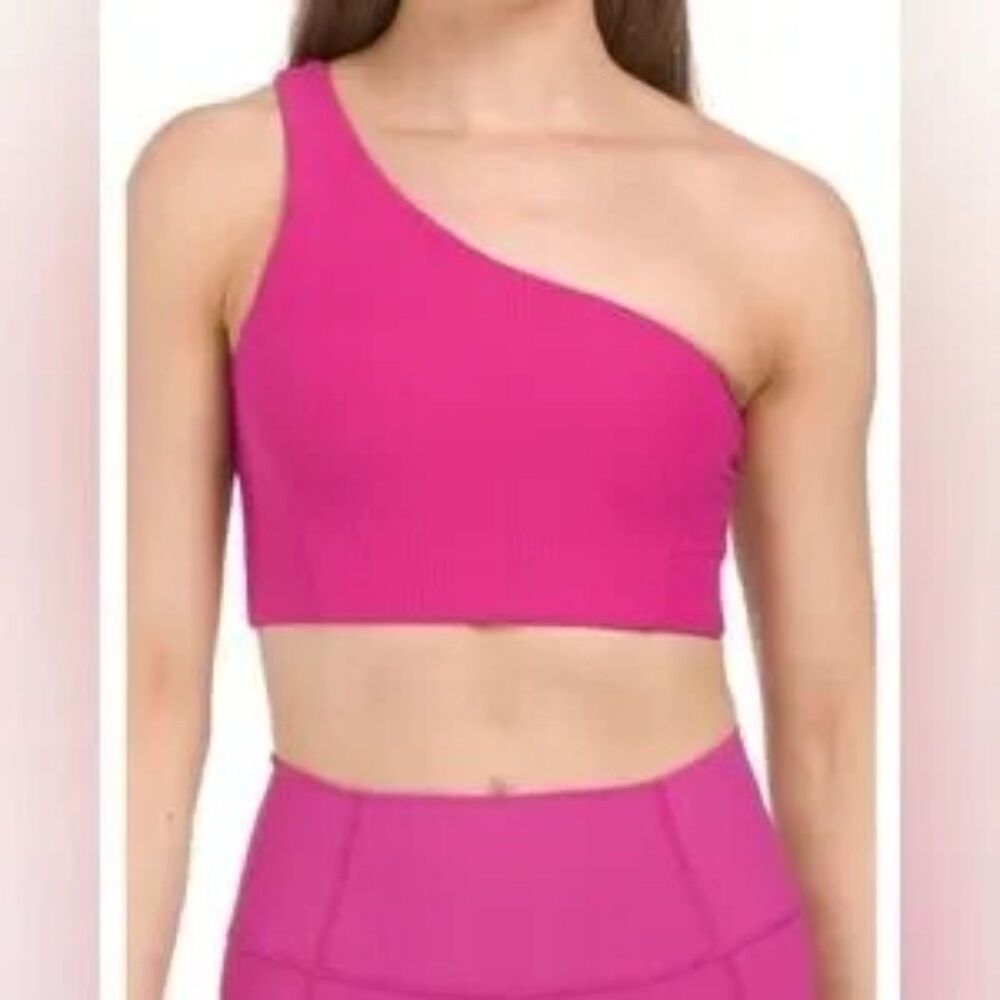 Wilo the Label Hot Pink Ribbed One Shoulder Active Top Large